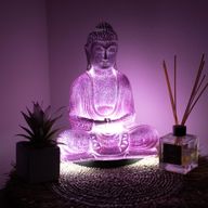 Meditačné Tienidlo s Budhom - Levanuľové Popraskaný Efekt - Oválny Podstavec