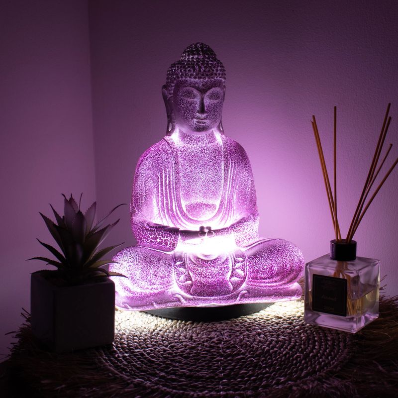 Meditačné Tienidlo s Budhom - Levanuľové Popraskaný Efekt - Oválny Podstavec