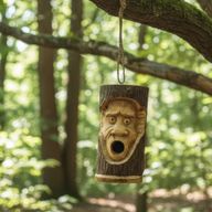 Tvár na kmeni stromu - vtáčia búdka - nahnevaná opica