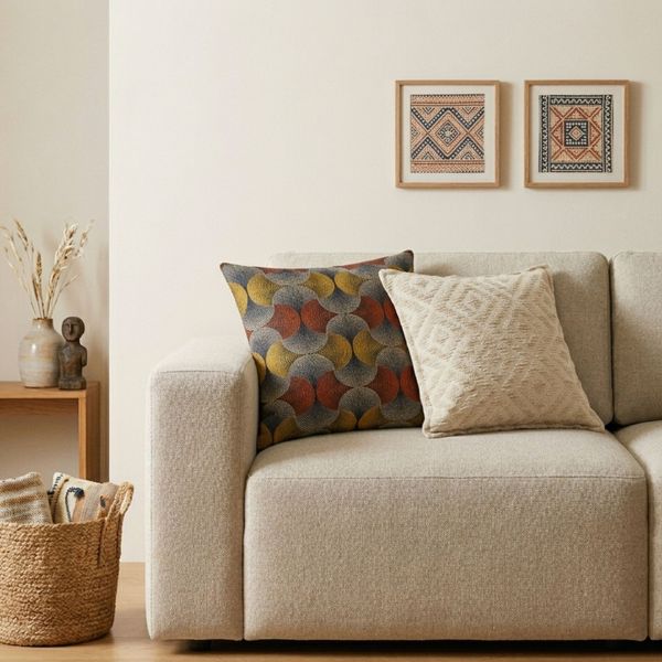 Klasický povlak na vankúš - neutrálna geometria krémová - 45×45 cm