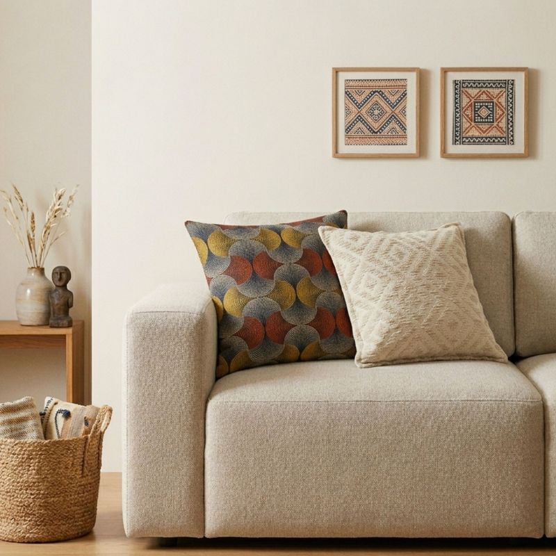 Klasický povlak na vankúš - neutrálna geometria krémová - 45×45 cm