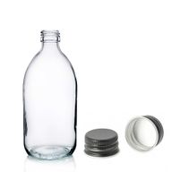 150ml Lieková Fľaška z Číreho Skla s Čiernym Hliníkovým Uzáverom
