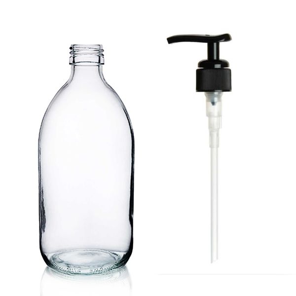 200ml Lieková Fľaška z Číreho Skla s Čiernou Plastovou Pumpičkou