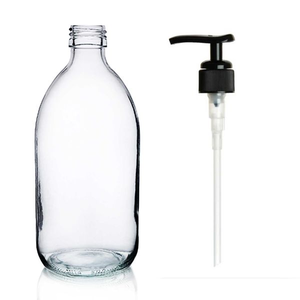 500ml Lieková Fľaška z Číreho Skla s Čiernou Plastovou Pumpičkou