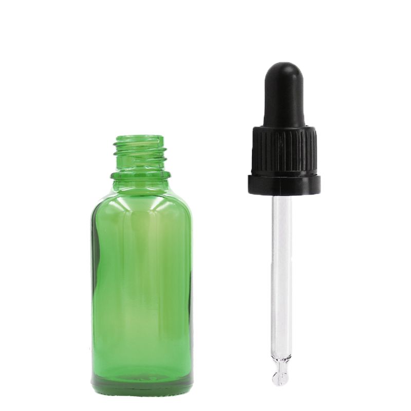 5 ml Zelená Sklenená Fľaška s Kvapkadlom s Čiernou T/E Pipetou