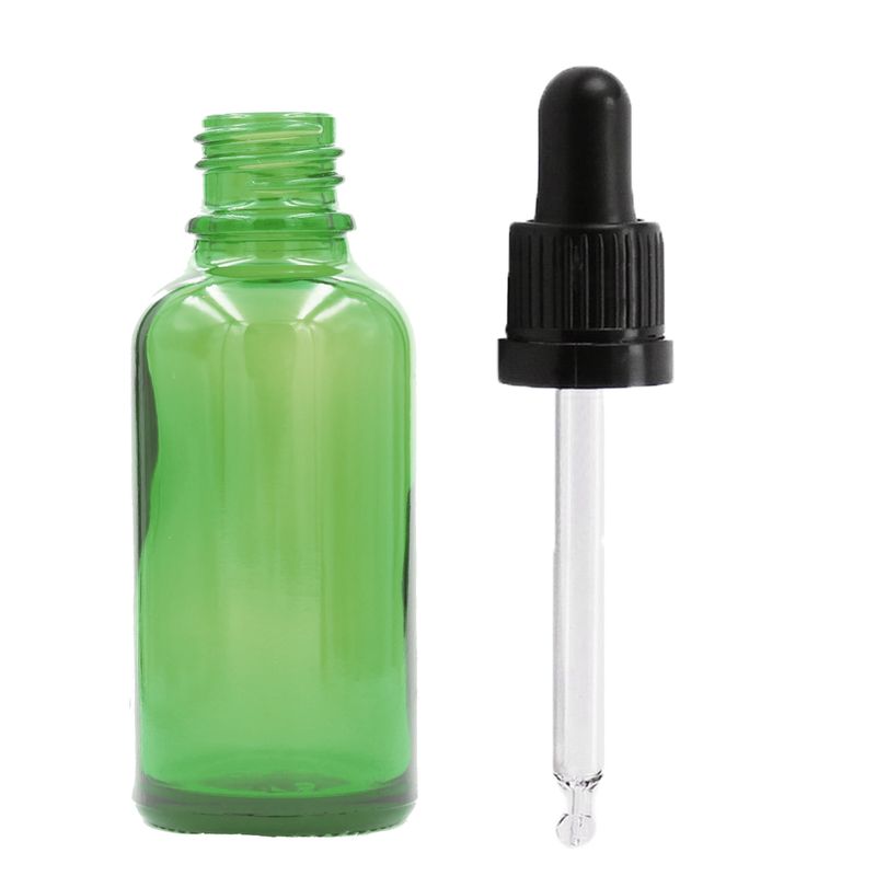 50ml Zelená Sklenená Fľaška s Kvapkadlom s Čiernou T/E Pipetou