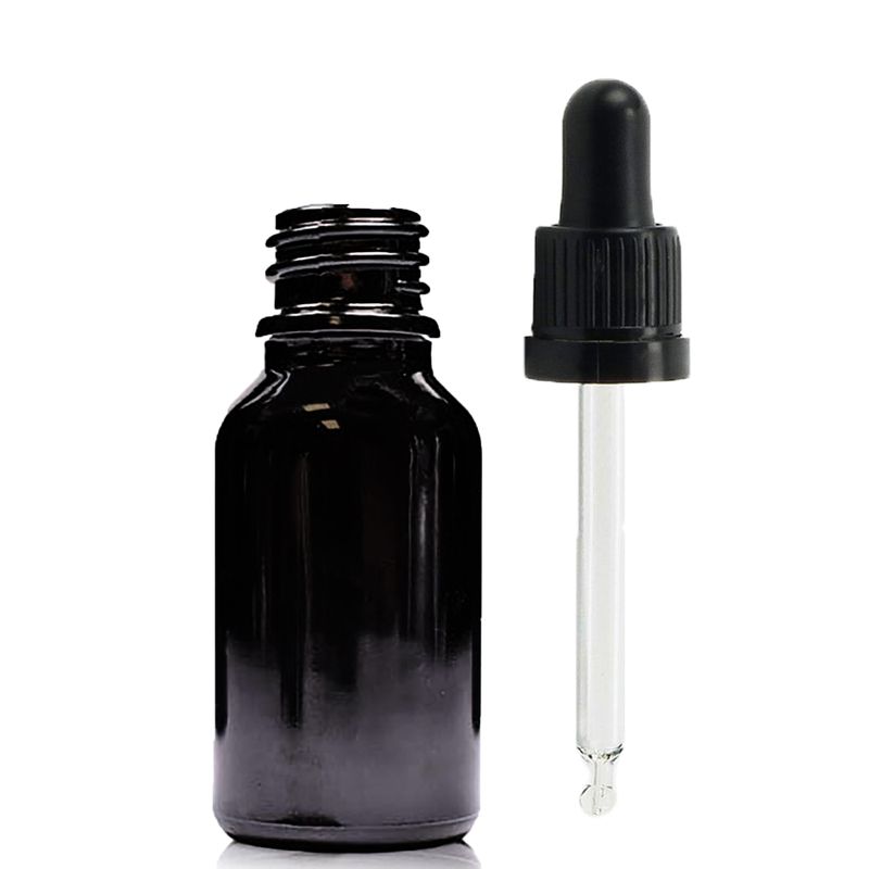 15ml Čierna Sklenená Fľaška s Kvapkadlom s Čiernou T/E Pipetou