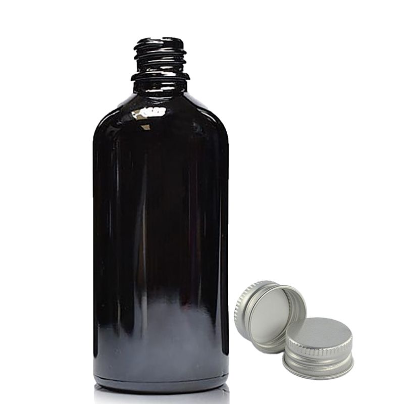100ml Čierna Sklenená Fľaška s Hliníkovým Uzáverom