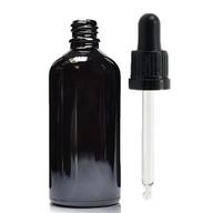 100ml Čierna Sklenená Fľaška s Kvapkadlom s Čiernou T/E Pipetou