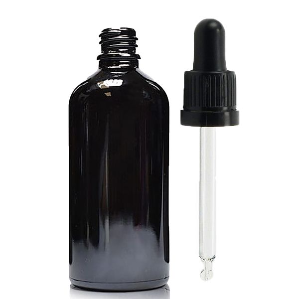 100ml Čierna Sklenená Fľaška s Kvapkadlom s Čiernou T/E Pipetou