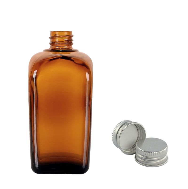 100ml Jantárová Sklenená Alchymistická Fľaša s Hliníkovým Uzáverom