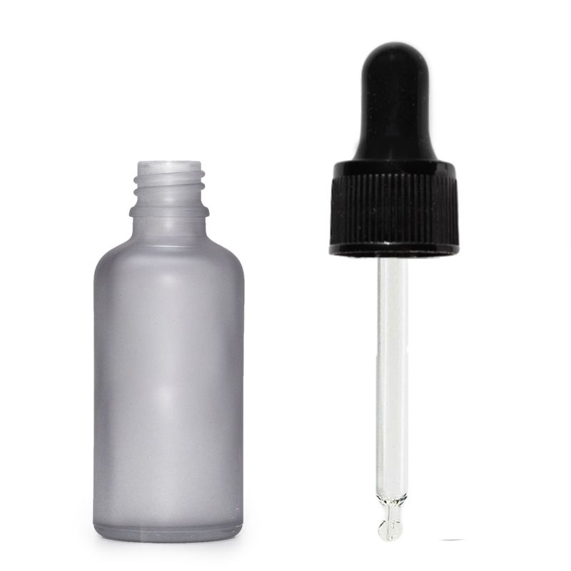 10ml Fľaška z Matného Šedého Skla s Čiernou Pipetou