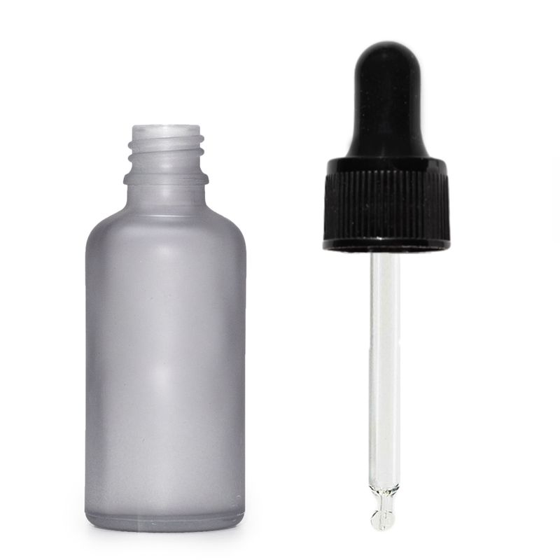 30ml Fľaška z Matného Šedého Skla s Čiernou Pipetou