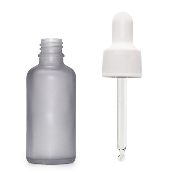 30ml Fľaška z Matného Šedého Skla s Bielou Pipetou