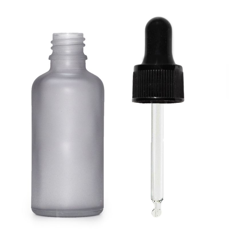 50ml Fľaška z Matného Šedého Skla s Čiernou Pipetou
