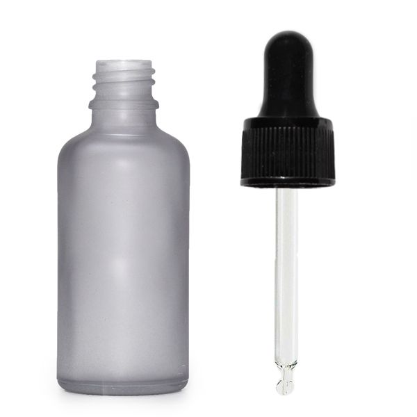 50ml Fľaška z Matného Šedého Skla s Čiernou Pipetou