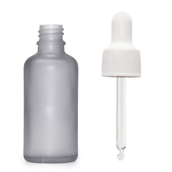 50ml Fľaška z Matného Šedého Skla s Bielou Pipetou