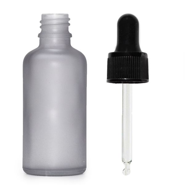 100ml Fľaška z Matného Šedého Skla s Čiernou Pipetou