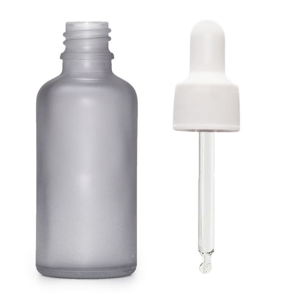 100ml Fľaška z Matného Šedého Skla s Bielou Pipetou
