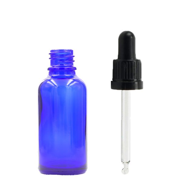 10ml Modrá Sklenená Fľaška s Kvapkadlom s Čiernou T/E Pipetou