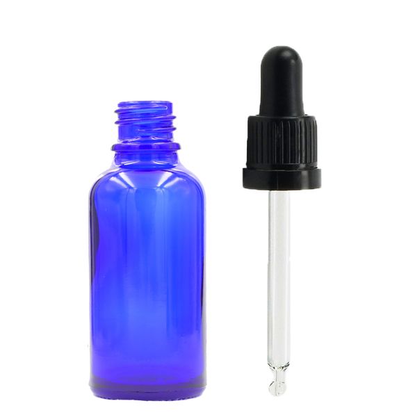 15ml Modrá Sklenená Fľaška s Kvapkadlom s Čiernou T/E Pipetou