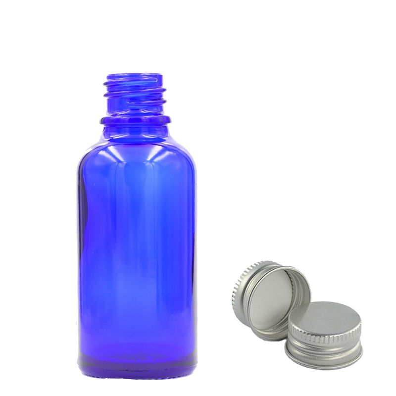 30ml Modrá Sklenená Fľaška s Hliníkovým Uzáverom