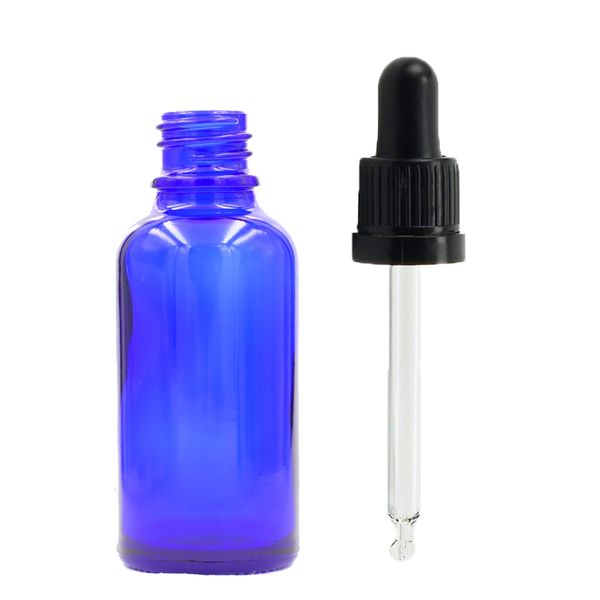 30ml Modrá Sklenená Fľaška s Kvapkadlom s Čiernou T/E Pipetou