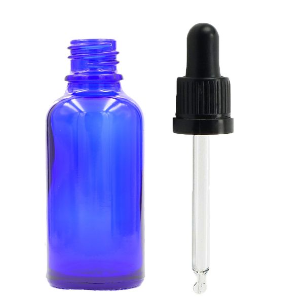 50ml Modrá Sklenená Fľaška s Kvapkadlom s Čiernou T/E Pipetou