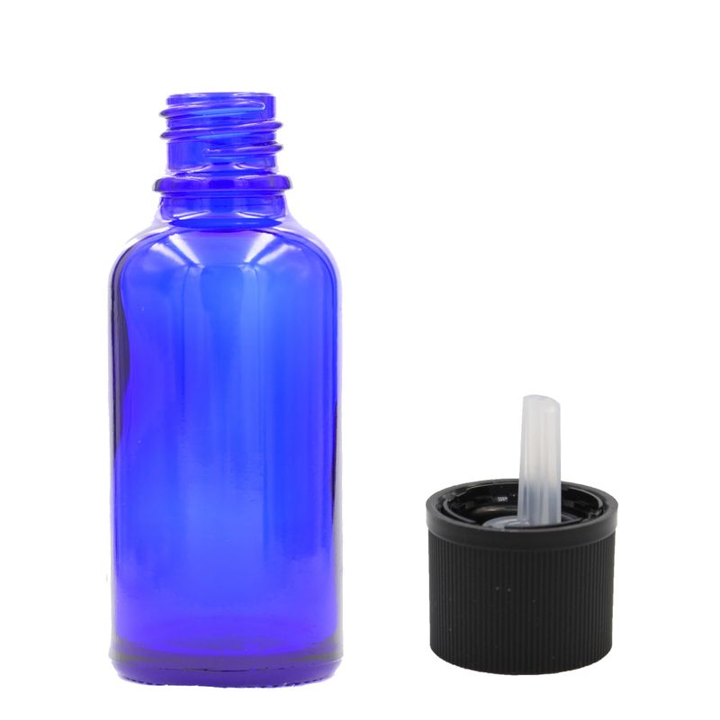 50ml Modrá Sklenená Fľaška s Uzáverom s Detskou Poistkou