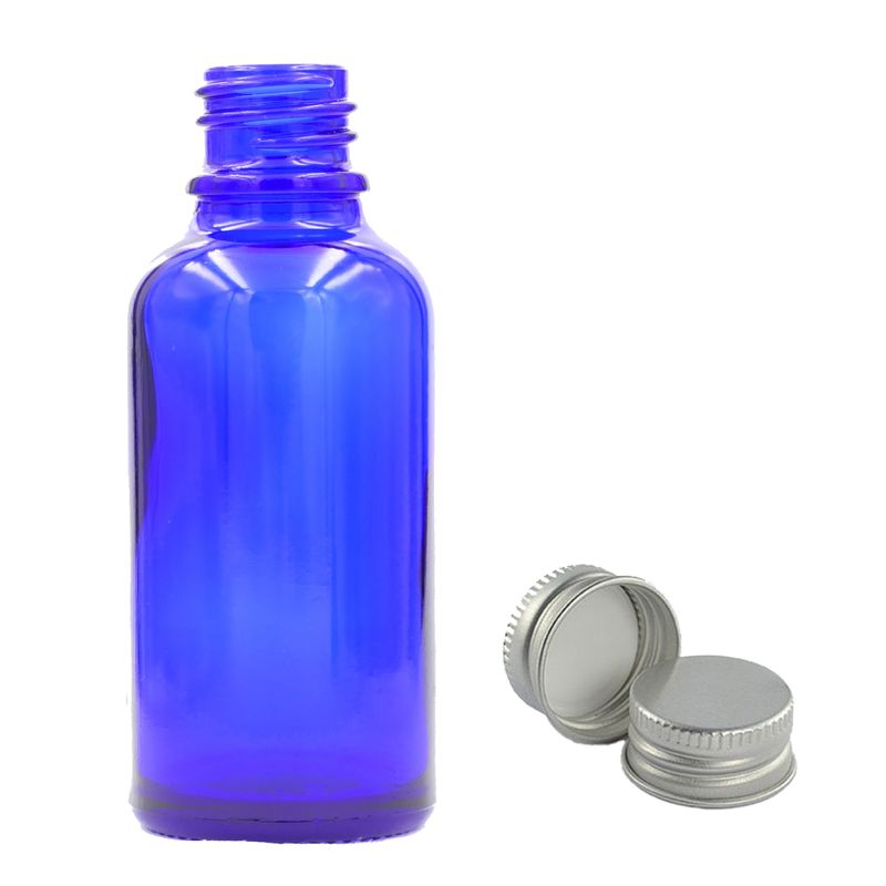 100ml Modrá Sklenená Fľaška s Hliníkovým Uzáverom