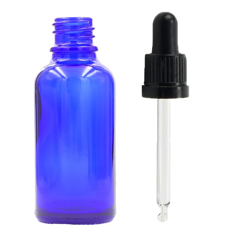 100ml Modrá Sklenená Fľaška s Kvapkadlom s Čiernou T/E Pipetou