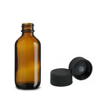 60 ml Fľaša Boston z Jantárového Skla s Čiernym Plastovým Uzáverom