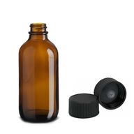 120 ml Fľaša Boston z Jantárového Skla s Čiernym Plastovým Uzáverom