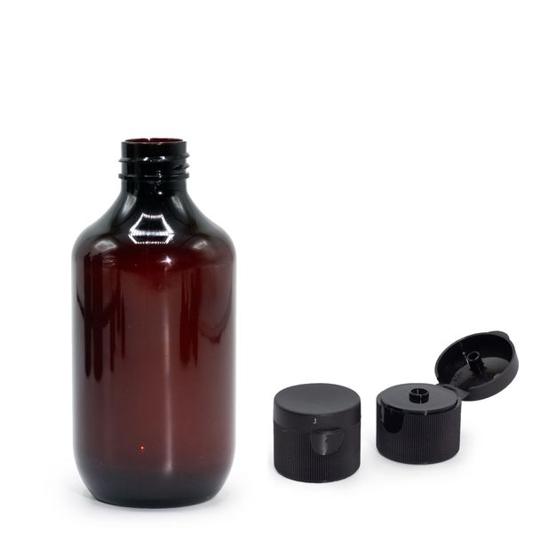 250 ml Jantárová Plastová Fľaša Boston s Uzáverom 28 mm