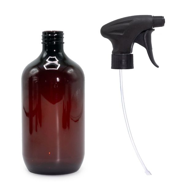 500 ml Jantárová Plastová Fľaša Boston so Sprejovým Uzáverom 28 mm