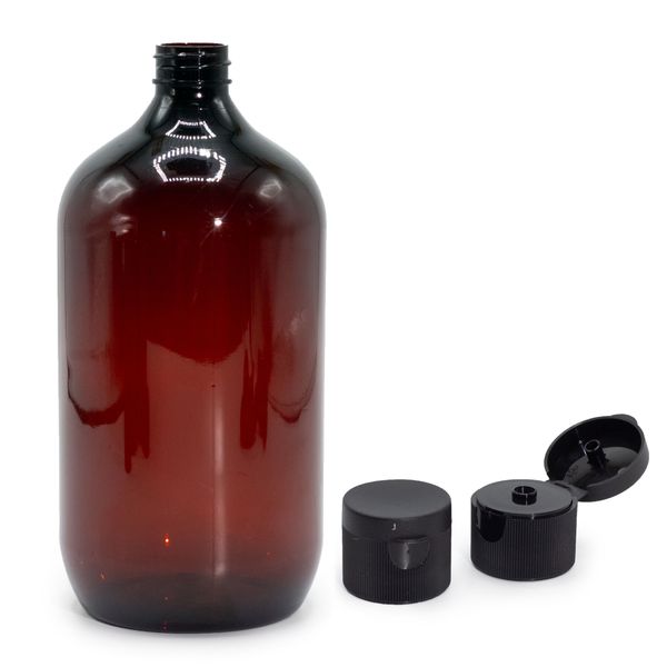 1000ml Jantárová Plastová Fľaša Boston s Uzáverom 28mm