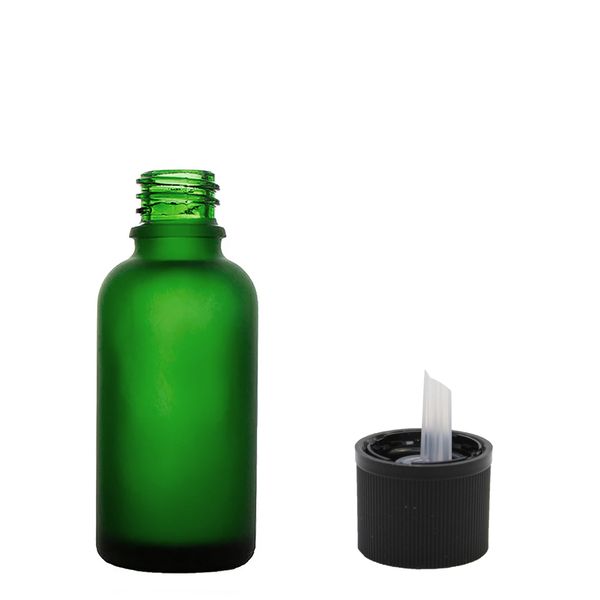 10 ml Matná zelená sklenená fľaša s detským bezpečnostným kvapkadlovým uzáverom
