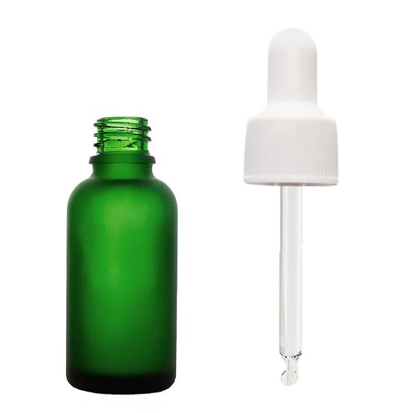10 ml Matná zelená sklenená fľaša s bielou pipetou