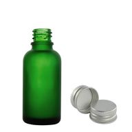 30ml matná zelená sklenená fľaša s hliníkovým uzáverom