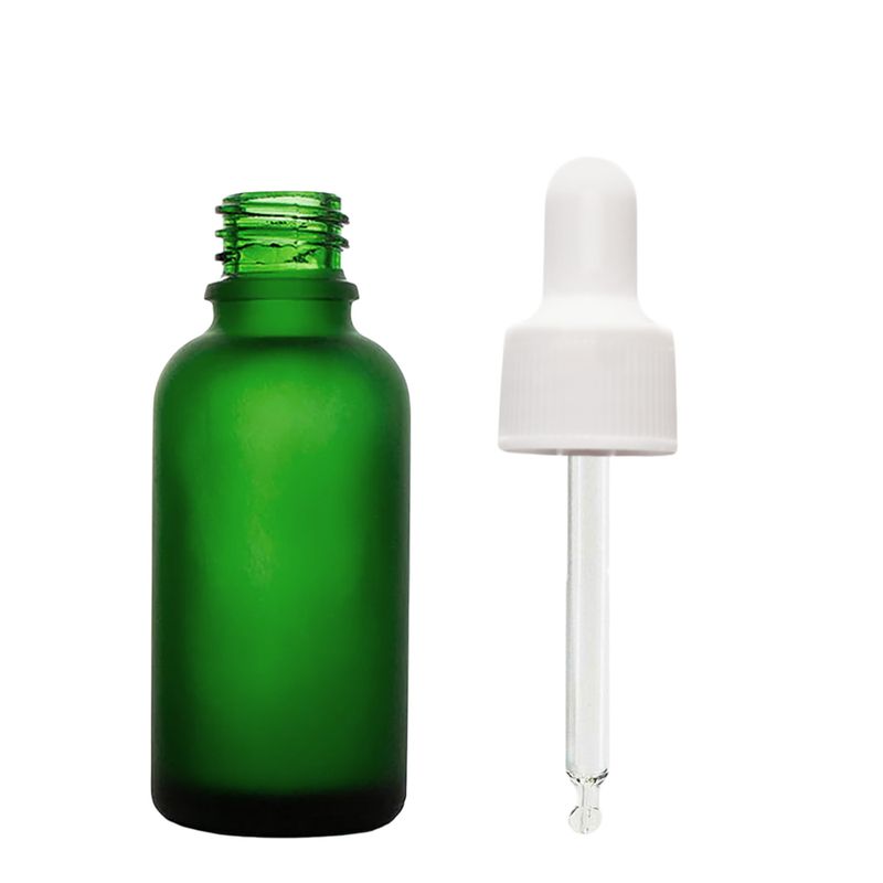 30 ml matná zelená sklenená fľaša s bielou pipetou