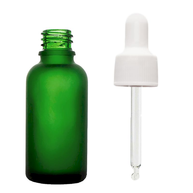 50 ml Matná zelená sklenená fľaša s bielou pipetou