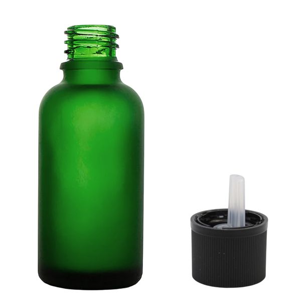 100 ml Matná zelená sklenená fľaša s detským bezpečnostným kvapkadlovým uzáverom