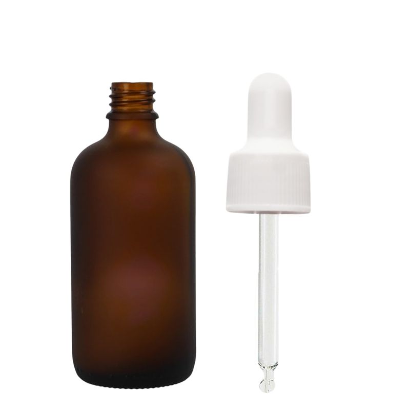 30ml Matná jantárová sklenená fľaša s bielou pipetou