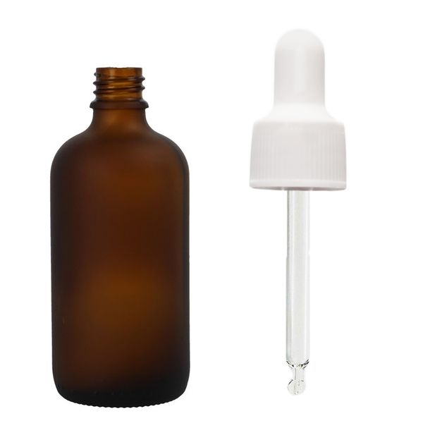 50 ml Matná jantárová sklenená fľaša s bielou pipetou