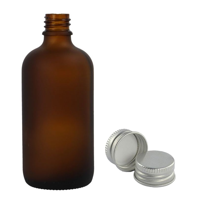 100ml Matná jantárová sklenená fľaša s hliníkovým uzáverom