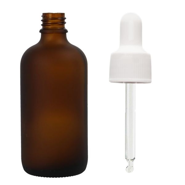 100 ml Matná jantárová sklenená fľaša s bielou pipetou