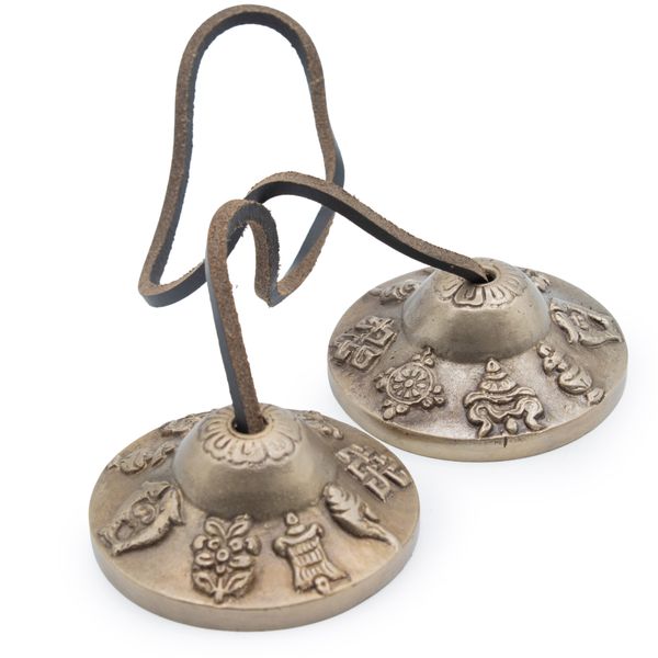 Prémiová mosadzná tibetská tingsha - Symboly šťastia - približne 6 cm (155 g)