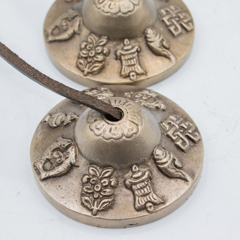 Prémiová mosadzná tibetská tingsha - Symboly šťastia - približne 6 cm (155 g)