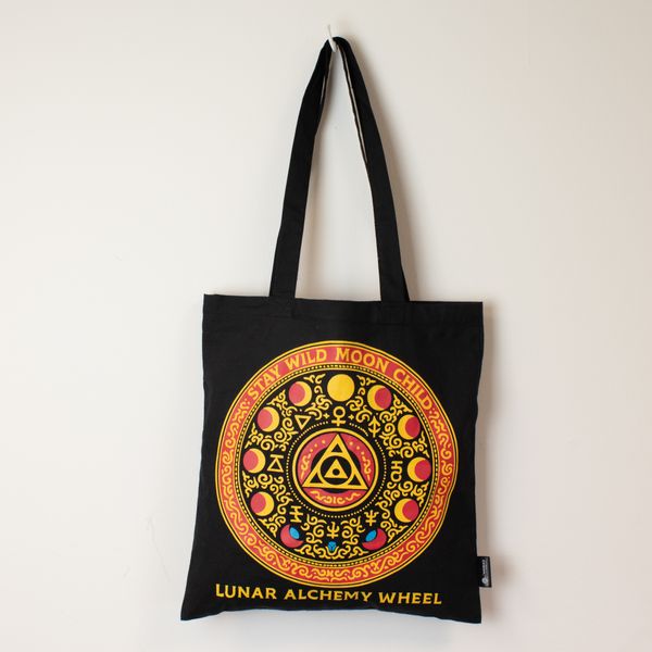 Ikonická Základná Taška - Luna Alchemy Wheel - čierna 6 oz (40 x 36 cm)