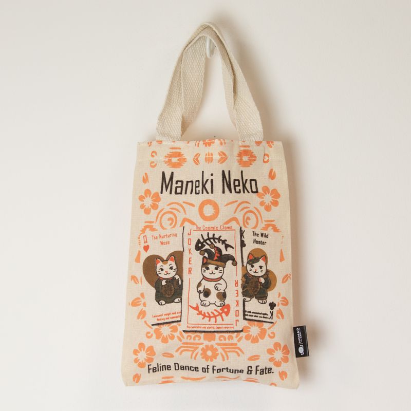 Ikonická Mini Základná Taška - Maneki Neko (4 rôzne dizajny) - (25x20 cm) - Prírodná 4oz